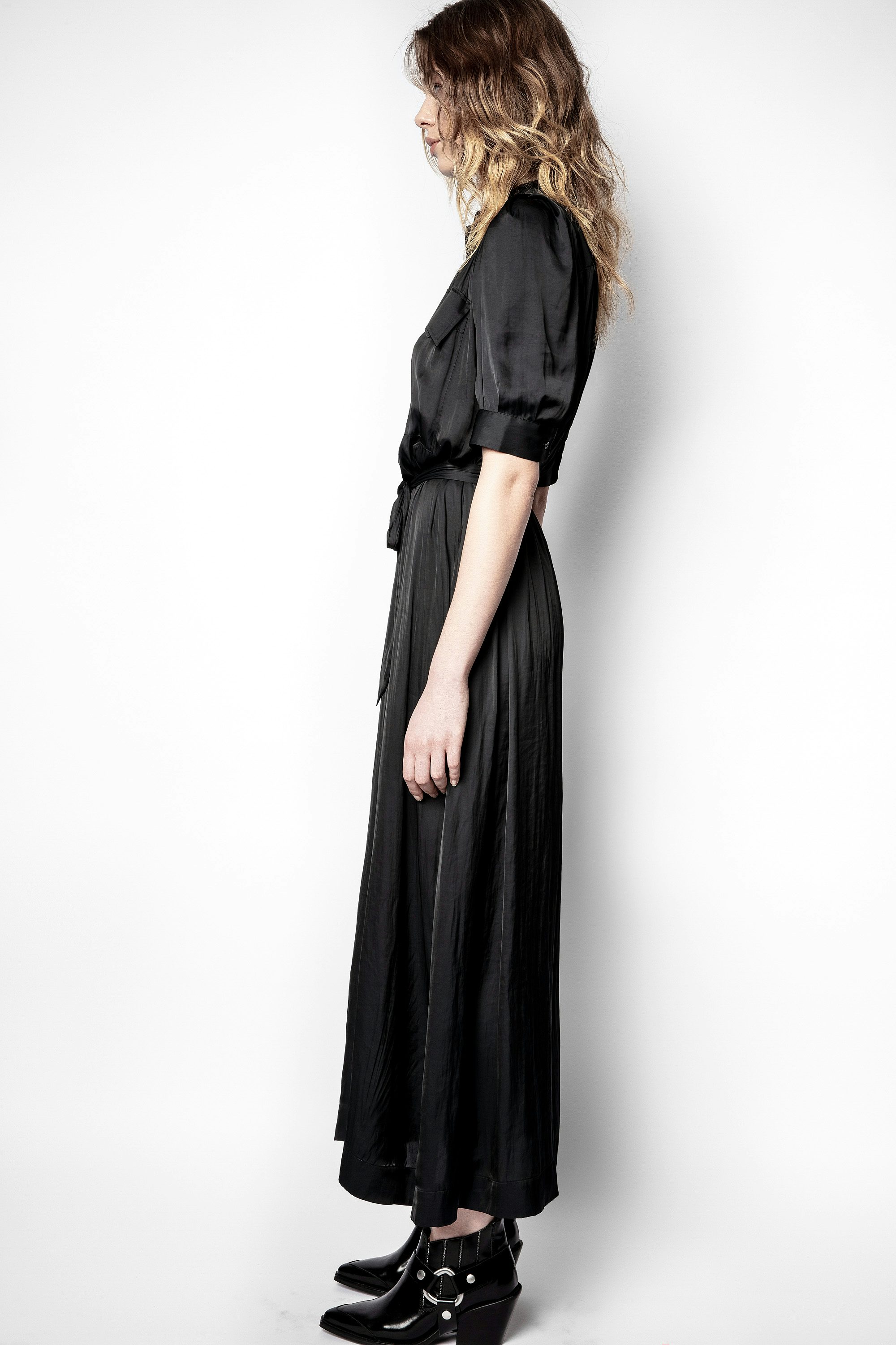 Remedy Satin Dress - Women’s long black skirt.